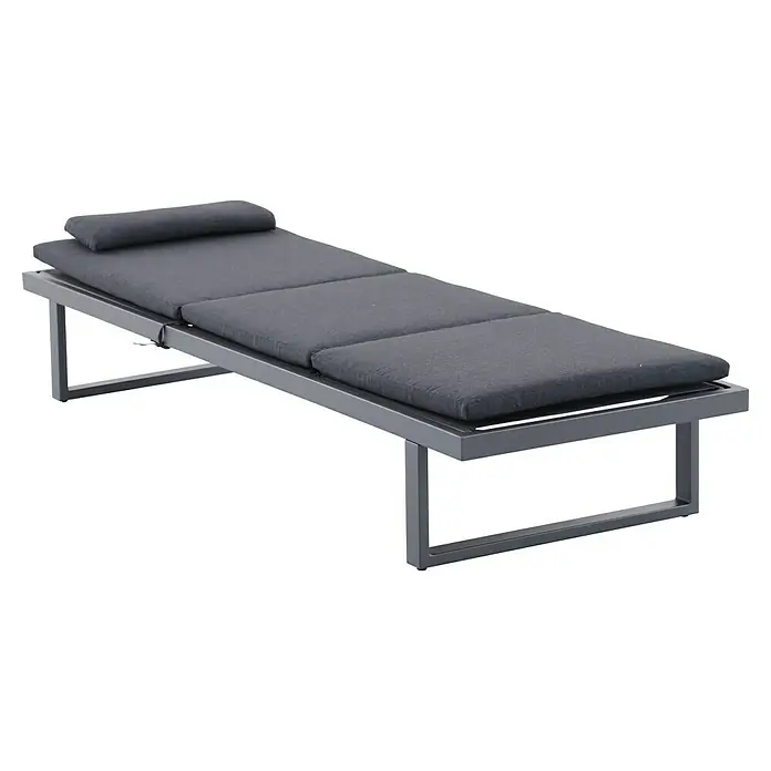 Sunfun Lumar Gartenliege - L x B: 200 x 72,5 cm, Night-Grey, Aluminium, Rückenlehne verstellbar - Eine graue Sonnenliege mit gepolsterter Auflage und Kopfkissen, ideal für den Garten oder die Terrasse.