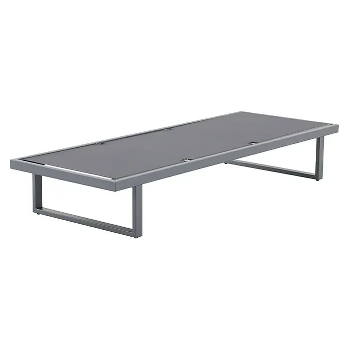 Sunfun Lumar Gartenliege - L x B: 200 x 72,5 cm, Night-Grey, Aluminium, Rückenlehne verstellbar - Hier ist ein stilvoller grauer Couchtisch mit einer dunklen Tischplatte, der sich perfekt für moderne Wohnräume eignet.