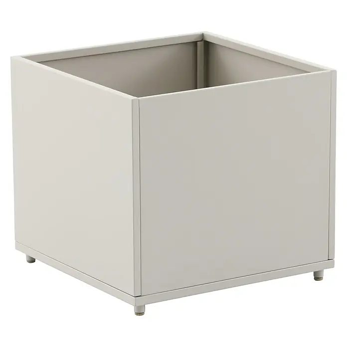 Sunfun Lumar Pflanzkübel eckig - Außenmaß (L x B x H): 50 x 50 x 45 cm, Stahl, Light-Greige - Vierkant Pflanzkübel in Weiß mit Füßen. Schlichtes Design für Haus und Garten. Robuster Pflanzkasten für Pflanzen aller Art.
