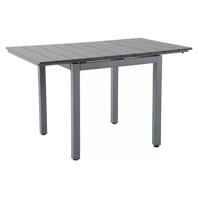 Sunfun Maja Gartentisch - L x B x H: 75 x 74,5 x 75 cm, Aluminium, Polywood, Night-Grey, Ausziehbar - Rechteckiger grauer Lattenrosttisch mit robustem Metallgestell.