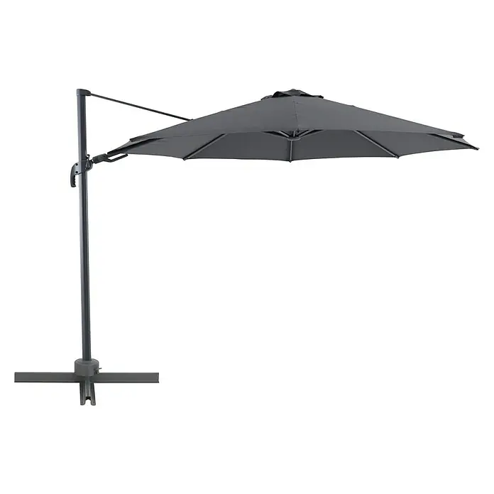 Gartenmöbel-Set Laura/Pauline/Capri - 8 -tlg., Braun/Grau - Grauer Sonnenschirm mit Kurbel und Fußkreuz. Der Schirm ist ideal für den Garten und spendet Schatten.
