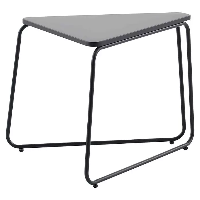 Sunfun Sarah Garten-Beistelltisch - L x B x H: 52 x 70 x 57 cm, Stahl, Dreieckig, Anthrazit - Grauer dreieckiger Beistelltisch mit schwarzen gebogenen Metallbeinen.