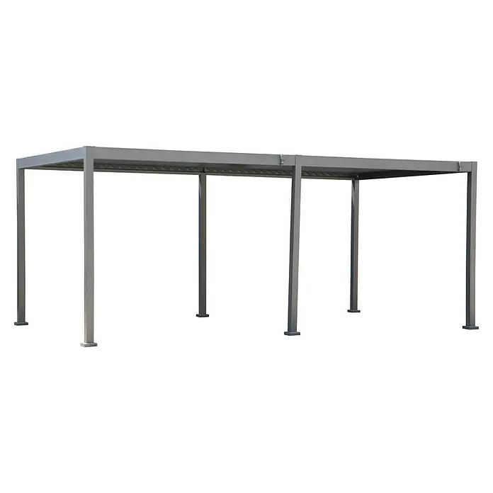 Sunfun Milos Pergola - B x T: 579 x 294 cm, Farbe Gestell: Night-Grey, Aluminium - Eine moderne, graue Pergola mit robusten Stützen und einem schlichten, geradlinigen Design, ideal für den Außenbereich.
