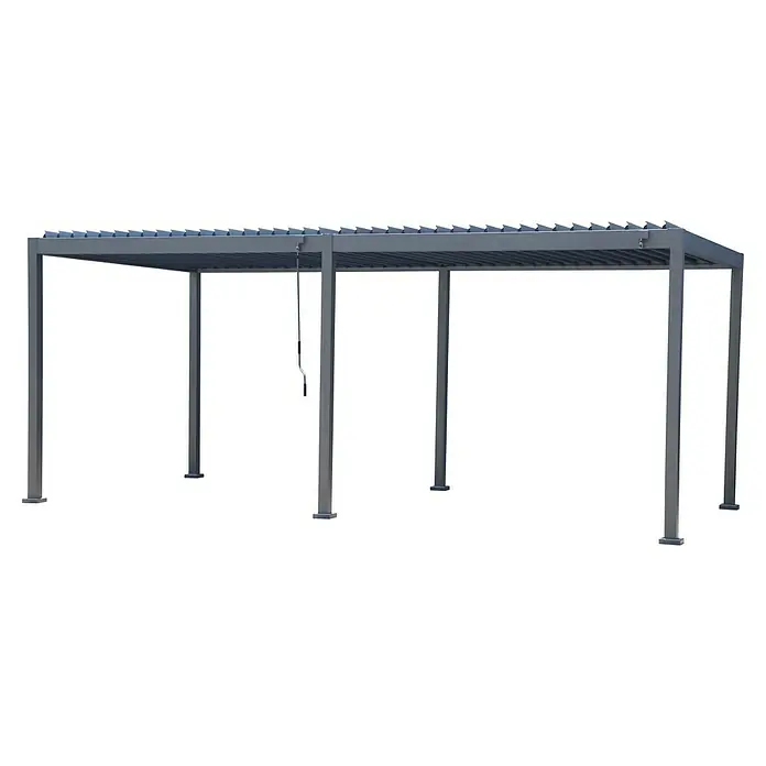 Sunfun Loungemöbel-Set Lumar/Milos XL - 11 -tlg., Aluminium/PVC/Fiberglas/Polypropylen, Night-Grey - Eine stilvolle, graue Pergola mit verstellbaren Lamellen bietet optimalen Sonnenschutz und verleiht Ihrem Außenbereich ein modernes Ambiente.