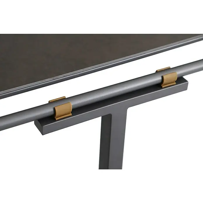 Sunfun Solo Gartentisch - L x B x H: 230 x 100 x 76,5 cm, Aluminium, Sintered Stone, Night-Grey, Ausziehbar - Nahaufnahme eines stilvollen Couchtisches mit einem schlanken Design und bronzefarbenen Akzenten, die das moderne Erscheinungsbild ergänzen.