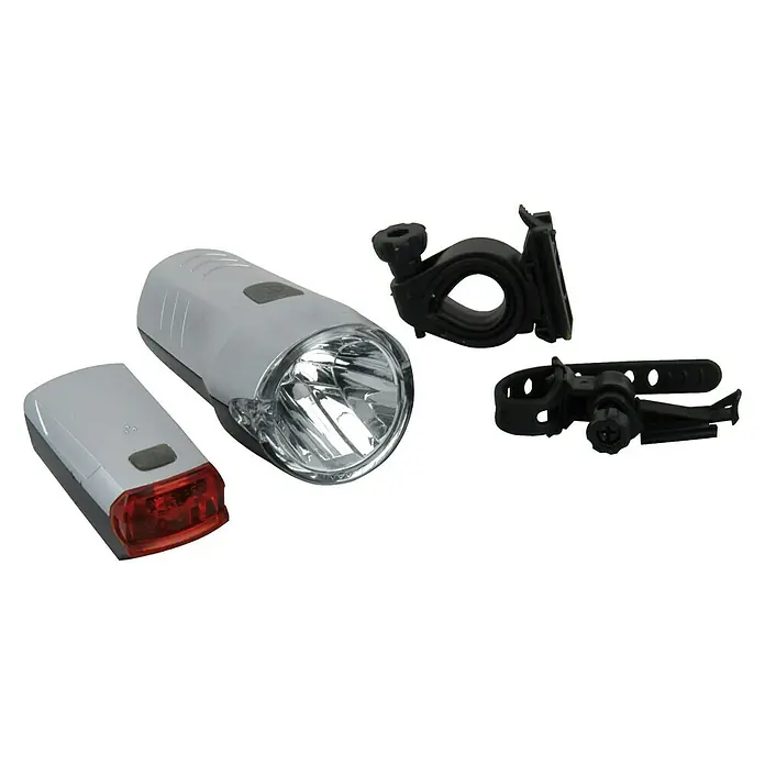 Fischer Batterie-Leuchten-Set - Beleuchtungsstärke: 15 lx - 30 lx - Ein Fahrradlicht-Set mit Vorder- und Rücklicht sowie Befestigungsmaterial für eine sichere Fahrt im Dunkeln.