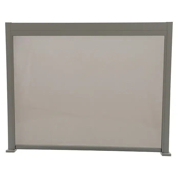 Sunfun Milos Seitenwand - B x H: 276 x 217 cm, Light-Greige, Tiefe: 8,5 cm - Das Bild zeigt eine graue Sichtschutzwand mit einer glatten, hellgrauen Fläche, die Privatsphäre und Windschutz bietet.