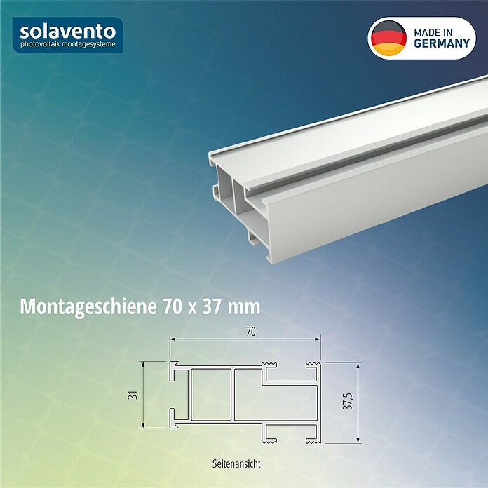 Solavento Montageschiene Solavento (3.650 x 37 x 70 mm, Silber, Geeignet für: Schrägdach) | BAUHAUS