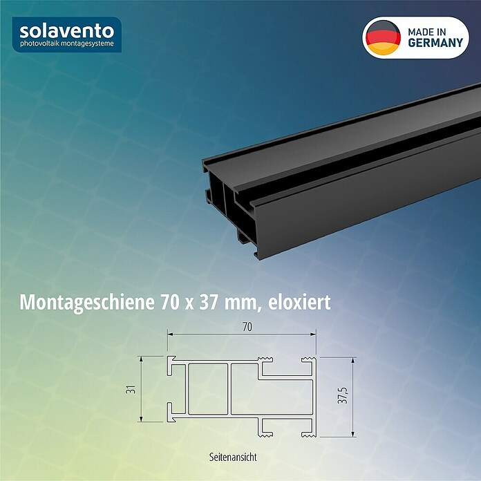Solavento Montageschiene Solavento (1 200 x 37 x 70 mm, Schwarz, Geeignet für: Schrägdach) | BAUHAUS