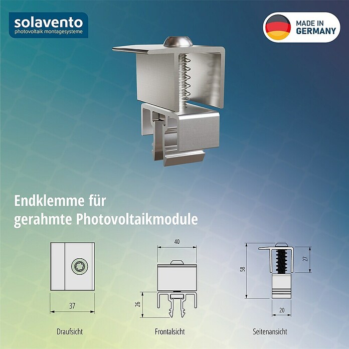 Solavento Endklemme Solavento (Silber, Aluminium, Geeignet für: Schrägdach) | BAUHAUS
