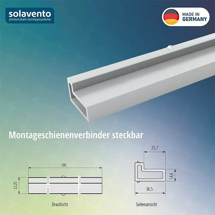 Solavento Schienenverbinder Solavento - Aluminium, Geeignet für: Schrägdach - Weißer steckbarer Montageschienenverbinder für Photovoltaiksysteme.