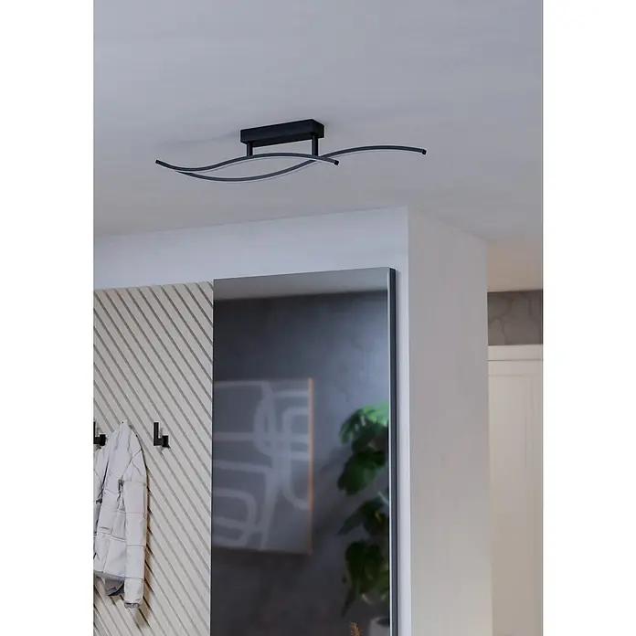 Eglo Grisolia Plafón LED - 12 W, L x An x Al: 84,9 x 6 x 15 cm, Negro/Blanco, RGBW - Moderna lámpara de techo LED negra con brazos curvos que crea un ambiente elegante en cualquier habitación.
