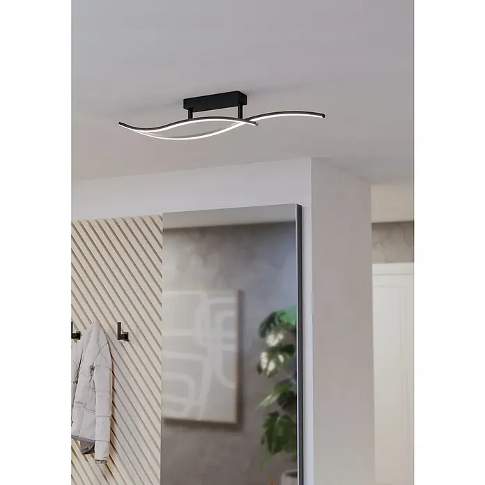 Eglo Grisolia Plafón LED - 12 W, L x An x Al: 84,9 x 6 x 15 cm, Negro/Blanco, RGBW - Lámpara de techo LED negra moderna con diseño curvo, perfecta para un pasillo o sala de estar. Iluminación elegante para cualquier espacio.