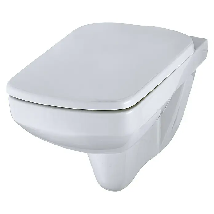 Camargue Sydney Wand-WC-Set Eckig - Spülrandlos, Ohne Spezialglasur, Spülform: Tief, WC Abgang: Waagerecht, Weiß - Wandhängendes WC in Weiß, moderne Badezimmerausstattung. Das spülrandlose Design sorgt für einfache Reinigung und Hygiene.