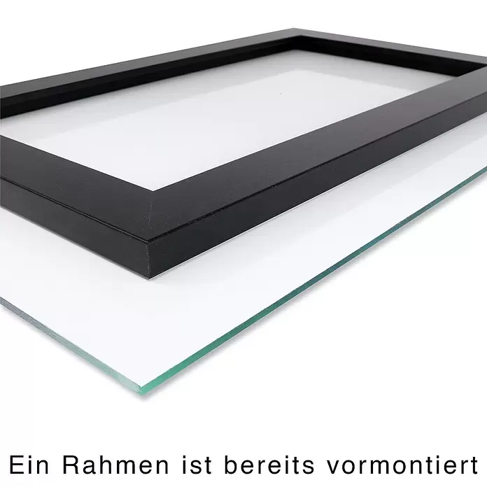 Glasbild - Gesicht Gold, B x H: 75 x 75 cm - Schwarzer Bilderrahmen auf einer klaren Glasscheibe.