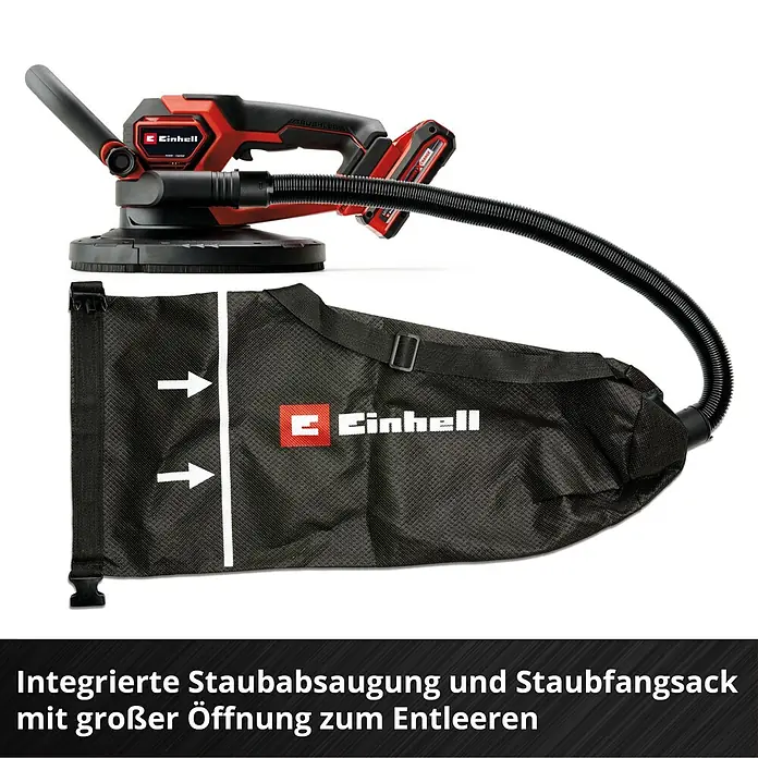 Einhell Professional Power X-Change 18V Akku-Trockenbauschleifer TP-DWS 18/225 Li BL Solo - 18 V, Ohne Akku - Einhell Trockenbauschleifer mit Staubabsaugung & Staubfangsack. Integrierte Lösung für sauberes Arbeiten und einfache Entleerung.