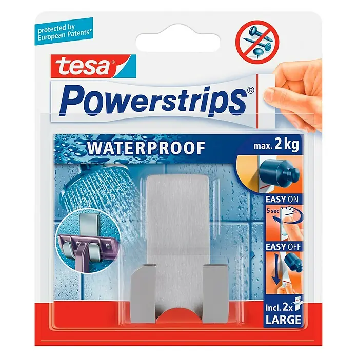 Tesa Powerstrips Waterproof Rasierhalter - 1 Stk., Edelstahl - Tesa Powerstrips Waterproof: Eine wasserfeste Lösung zur Befestigung von Gegenständen bis zu 2 kg, ideal für Bad und Dusche.
