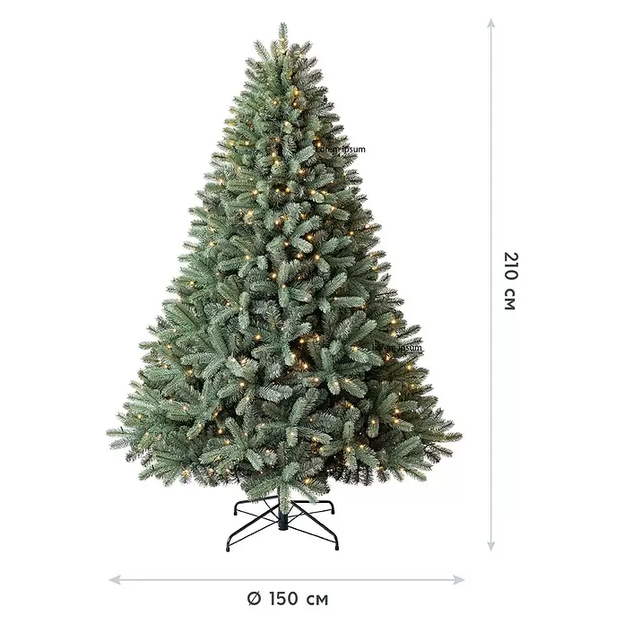 Evergreen Künstlicher Weihnachtsbaum Vermont Fichte - Höhe: 210 cm, Grün, LED-Beleuchtung - Künstlicher Weihnachtsbaum mit grünen Nadeln, vorbeleuchteten Lichtern und Ständer. Höhe 210 cm, Durchmesser 150 cm.