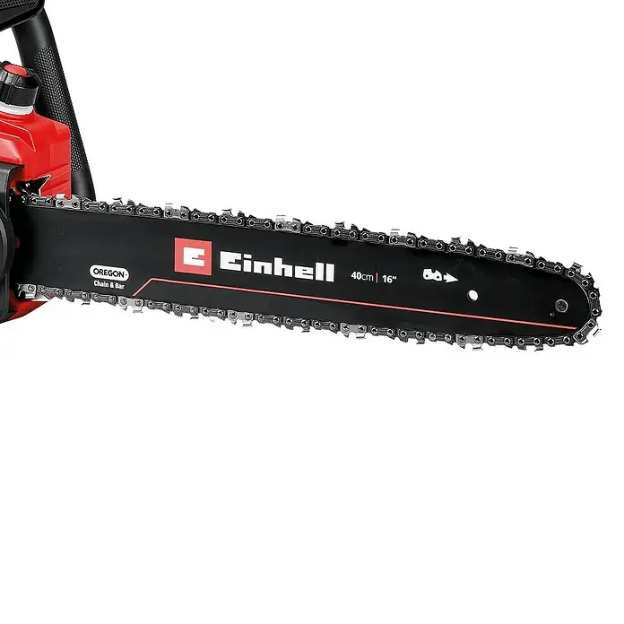 Einhell Professional PXC 18V Akku-Kettensäge GP-LC 36/40 - 36 V, Li-Ionen, Ohne Akku, Schwertlänge: 40 cm - Nahaufnahme der Einhell Kettensäge mit Oregon Kette und Schwert, ideal für Gartenarbeiten und Baumpflege.