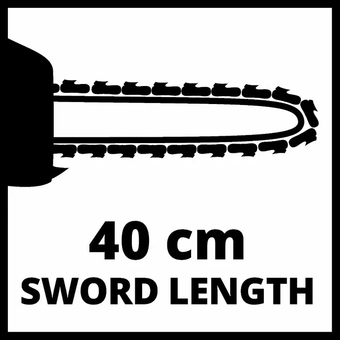 Einhell Professional Akku-Kettensäge GP-LC 36/40 - 36 V, Li-Ionen, Ohne Akku, Schwertlänge: 40 cm - Schwarze Silhouette einer Kettensägenschiene mit Kette, die eine Schwertlänge von 40 cm angibt.