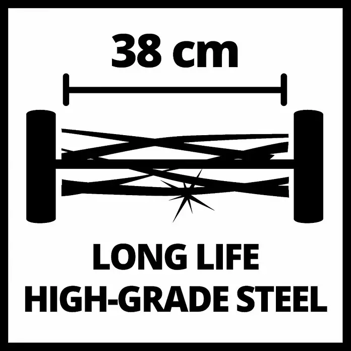Einhell Spindelmäher GE-HM 38 S - Schnittbreite: 38 cm - Darstellung einer 38 cm breiten Spindelmäherwalze aus langlebigem, hochwertigem Stahl für präzise Schnitte.