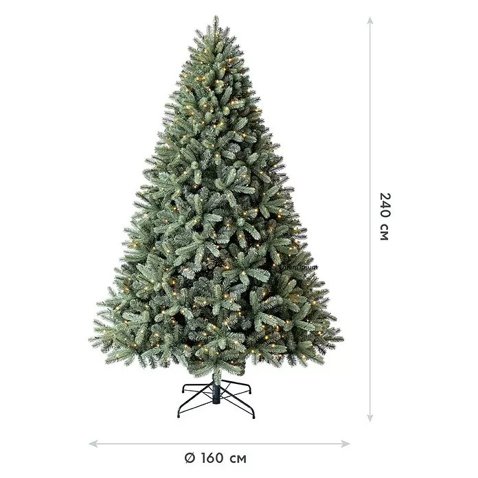 Evergreen Künstlicher Weihnachtsbaum Vermont Fichte - Höhe: 240 cm, Grün, LED-Beleuchtung - Künstlicher Weihnachtsbaum, beleuchtet, mit bläulich-grünen Nadeln und warmweißen Lichtern, 240 cm hoch, 160 cm Durchmesser.