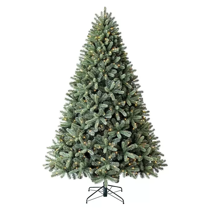 Evergreen Künstlicher Weihnachtsbaum Vermont Fichte - Höhe: 240 cm, Grün, LED-Beleuchtung - Künstlicher, beleuchteter Weihnachtsbaum mit bereiften grünen Nadeln und stabilem schwarzem Ständer.