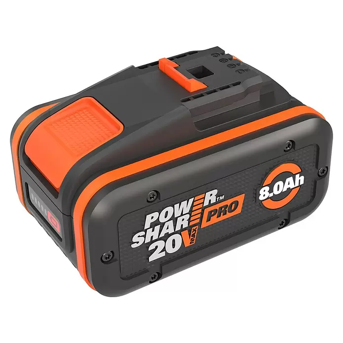 Worx PowerShare 20V Akku Pro WA3648 - 20 V, 8 Ah, Li-Ionen - Schwarz-orangefarbener POWER SHARE 20V MAX PRO 8.0Ah Akku für Elektrowerkzeuge.