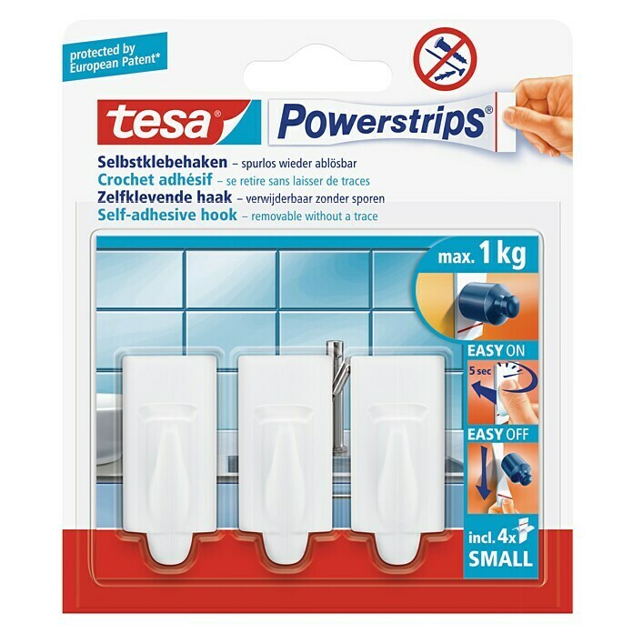 Tesa Powerstrips Selbstklebehaken (Trend, Größe: S, Weiß, 3 Stk.)