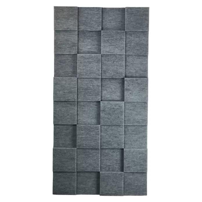 Silenti Akustikpaneel CubeLevel - Hellgrau, 116 cm x 58 cm x 80 mm, 100 % Polyester - Graue Filz-Akustikwandpaneele mit dimensionalem Quadratmuster.