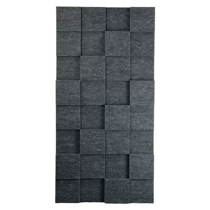 Silenti Akustikpaneel CubeLevel - Anthrazit, 116 cm x 58 cm x 80 mm, 100 % Polyester - Dunkelgraue Filz-Akustikwandpaneele mit dreidimensionalem Quadratmuster.