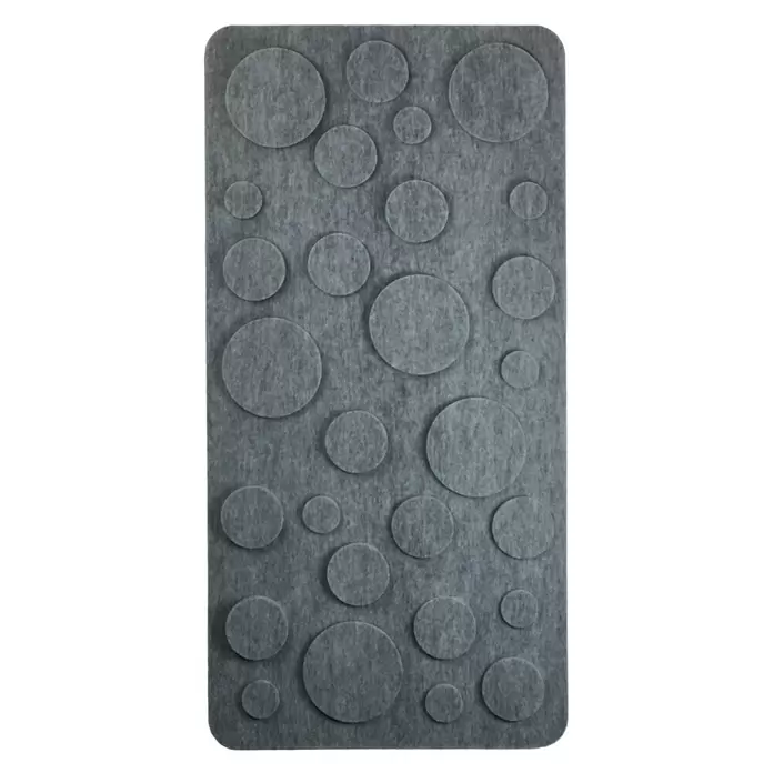 Silenti Akustikpaneel Bubble Game - Grau, 58 x 116 cm, 100 % Polyester - Graue Filz-Akustikplatte mit abgerundeten Ecken und geprägten Kreisen in verschiedenen Größen.