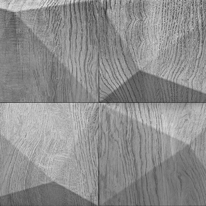 Marburg GZSZ Vliestapete Holzwand - Hellgrau, 3D-Optik, 10,05 x 0,53 m - Graue Holzoptik-Fliesen mit texturierter Oberfläche und geometrischen Licht-Schatten-Mustern.