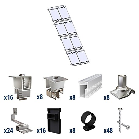 Solavento Befestigungs-Set Typ 2 (Passend für: 8 Solarmodule (2x4), Geeignet für: Schrägdach)