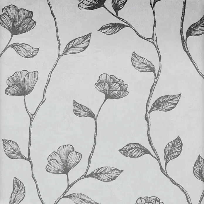 Marburg GZSZ Vliestapete Blumenranke - Grau/Silber, Floral, 10,05 x 0,53 m - Hellgraue Tapete mit einem zarten, handgezeichneten Muster aus dunkelgrauen Blumen und Ranken.