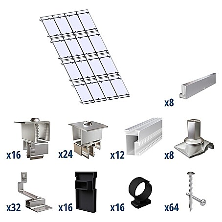 Solavento Befestigungs-Set Typ 2 (Passend für: 16 Solarmodule (4x4), Geeignet für: Schrägdach)