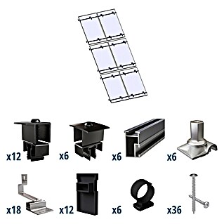 Solavento Befestigungs-Set Typ 1 (Passend für: 6 Solarmodule (2x3), Witterungsbeständig, Geeignet für: Schrägdach)