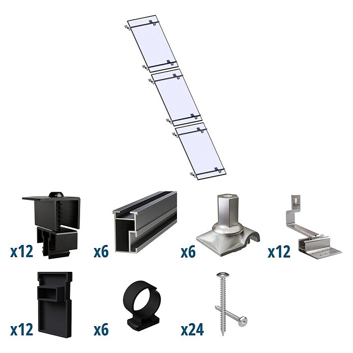 Solavento Befestigungs-Set Typ 1 (Passend für: 3 Solarmodule (1x3), Witterungsbeständig, Geeignet für: Schrägdach) | BAUHAUS