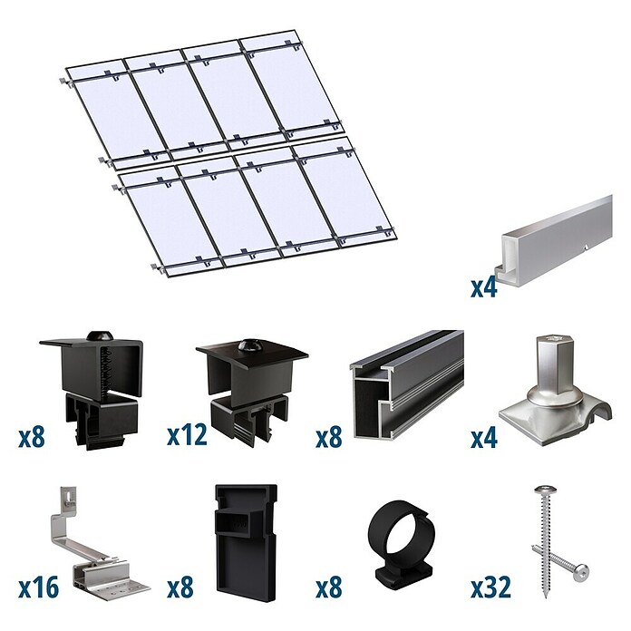 Solavento Befestigungs-Set Typ 1 (Passend für: 8 Solarmodule (4x2), Witterungsbeständig, Geeignet für: Schrägdach) | BAUHAUS
