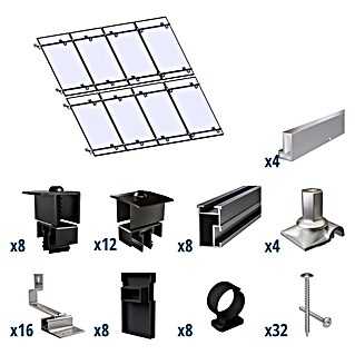 Solavento Befestigungs-Set Typ 1 (Passend für: 8 Solarmodule (4x2), Witterungsbeständig, Geeignet für: Schrägdach)