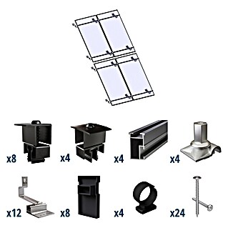 Solavento Befestigungs-Set Typ 1 (Passend für: 4 Solarmodule (2x2), Witterungsbeständig, Geeignet für: Schrägdach)
