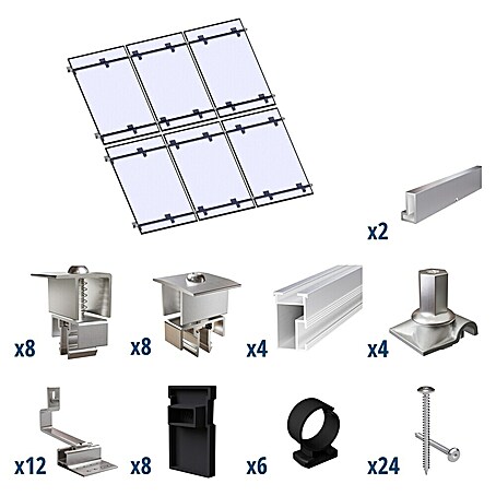 Solavento Befestigungs-Set Typ 2 (Passend für: 6 Solarmodule (3x2), Geeignet für: Schrägdach)