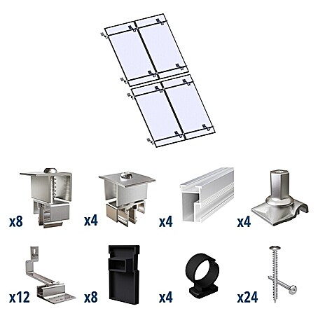 Solavento Befestigungs-Set Typ 2 (Passend für: 4 Solarmodule (2x2), Geeignet für: Schrägdach)