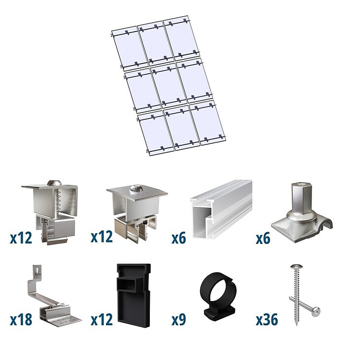 Solavento Befestigungs-Set Solavento (Passend für: 9 Solarmodule (3x3), Geeignet für: Schrägdach) | BAUHAUS