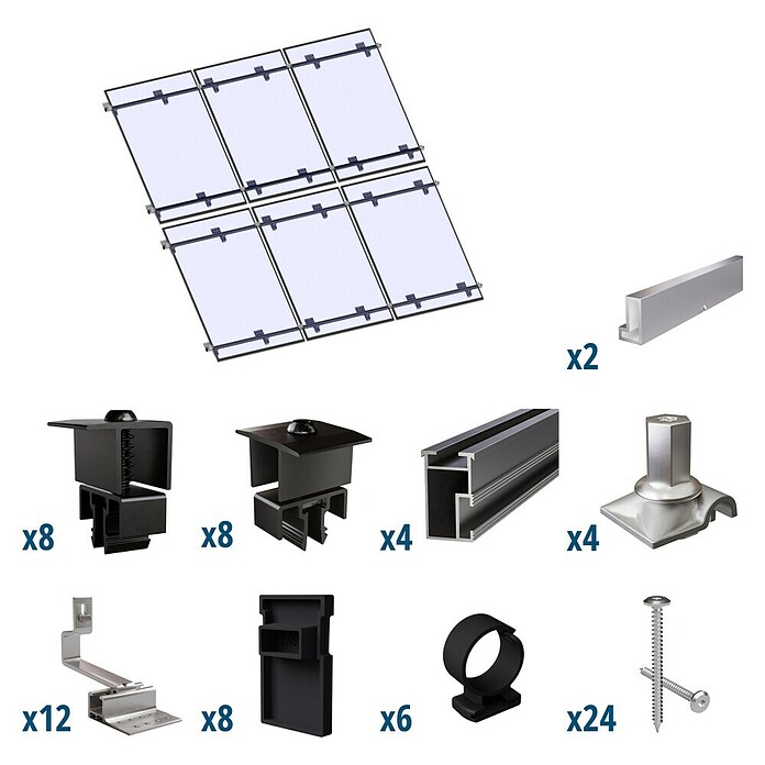 Solavento Befestigungs-Set Typ 1 (Passend für: 6 Solarmodule (3x2), Witterungsbeständig, Geeignet für: Schrägdach) | BAUHAUS