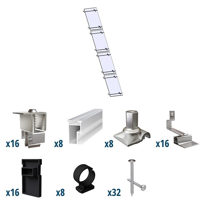 Solavento Befestigungs-Set Typ 2 (Passend für: 4 Solarmodule (1x4), Geeignet für: Schrägdach) | BAUHAUS