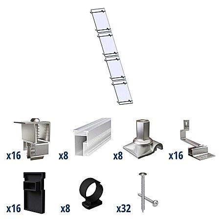 Solavento Befestigungs-Set Typ 2 (Passend für: 4 Solarmodule (1x4), Geeignet für: Schrägdach)