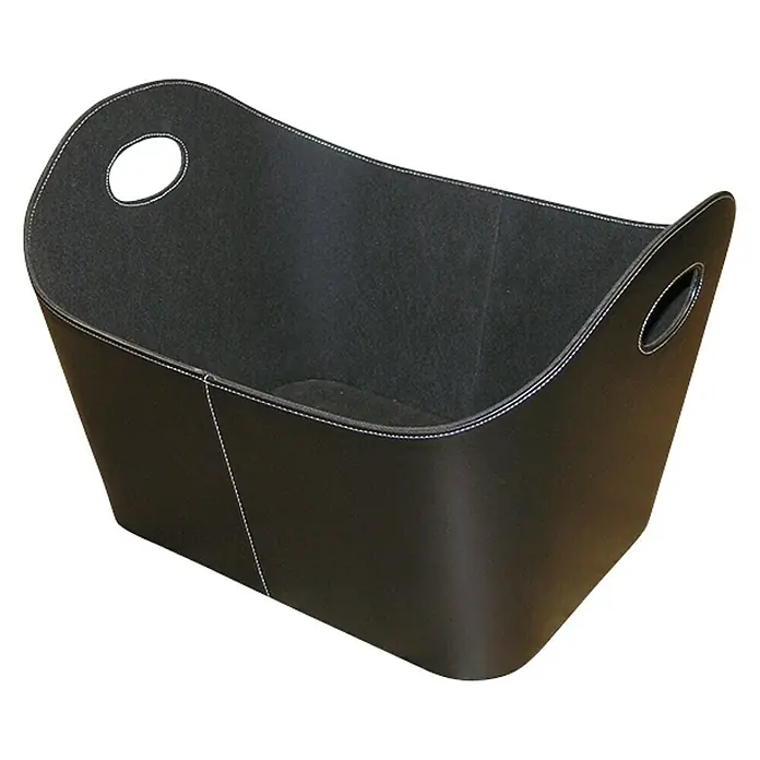 Lienbacher Allzweck-Korb - L x B x H: 55 x 40 x 35 cm, Kunstleder, Schwarz - Elegante schwarze Aufbewahrungskiste mit weißen Ziernähten und praktischen Griffen für stilvolle Ordnung im Haus.