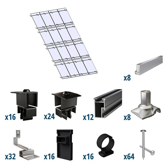 Solavento Befestigungs-Set Typ 1 (Passend für: 16 Solarmodule (4x4), Witterungsbeständig, Geeignet für: Schrägdach) | BAUHAUS