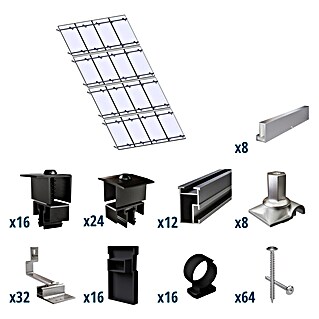 Solavento Befestigungs-Set Typ 1 (Passend für: 16 Solarmodule (4x4), Witterungsbeständig, Geeignet für: Schrägdach)